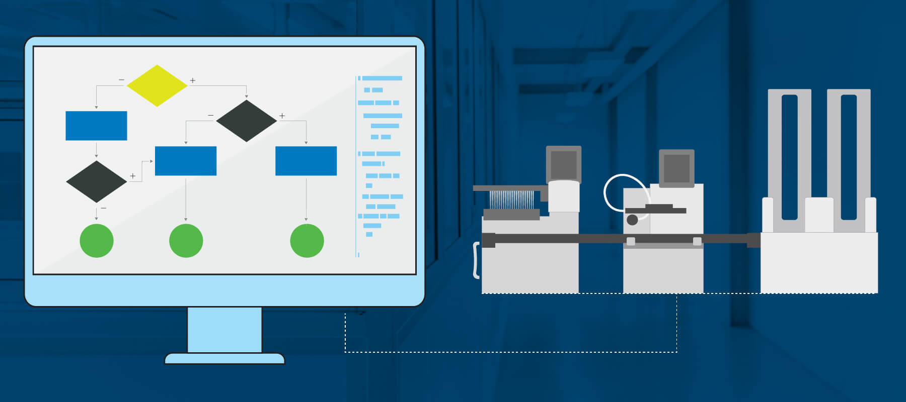 Image of computer screen and instruments for an article about automation software for labs.