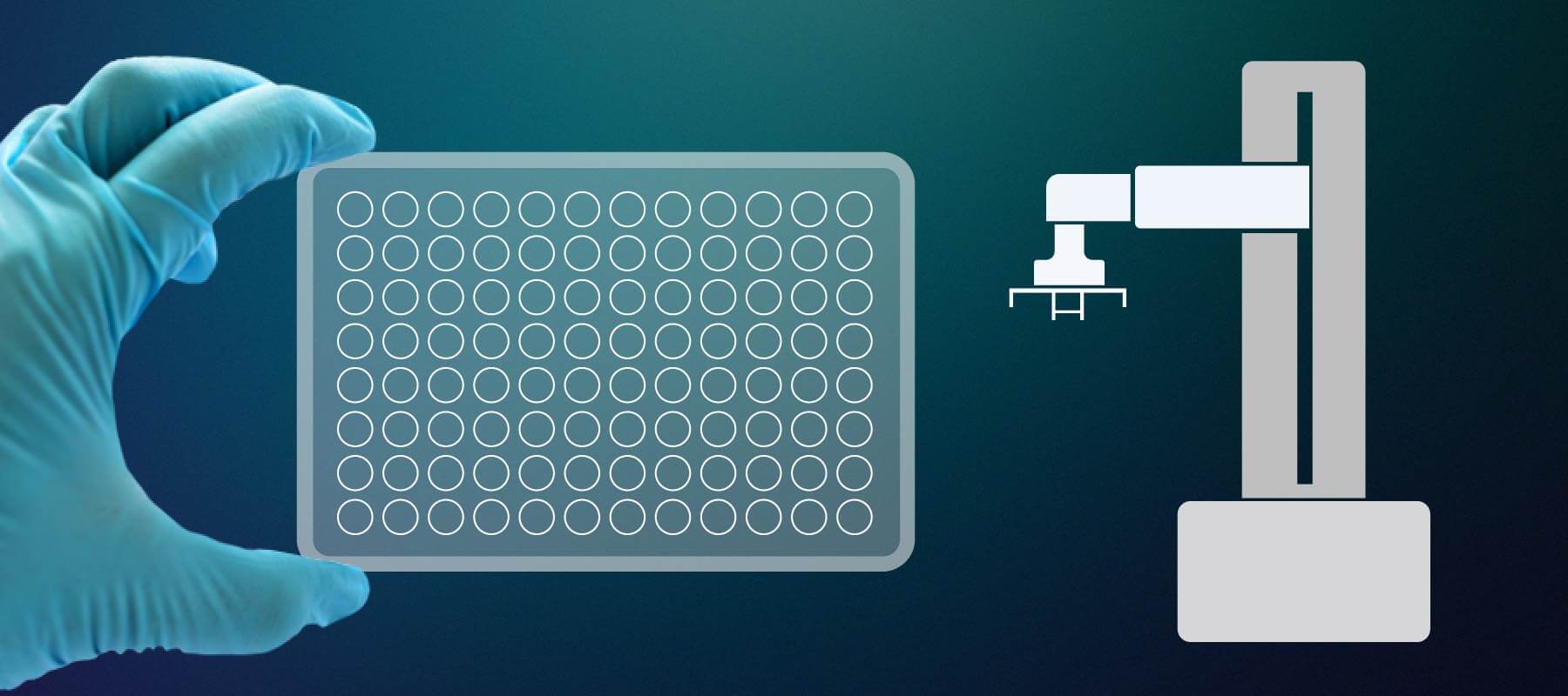 Image of microplate and robot for an article about how to choose a microplate handling system.