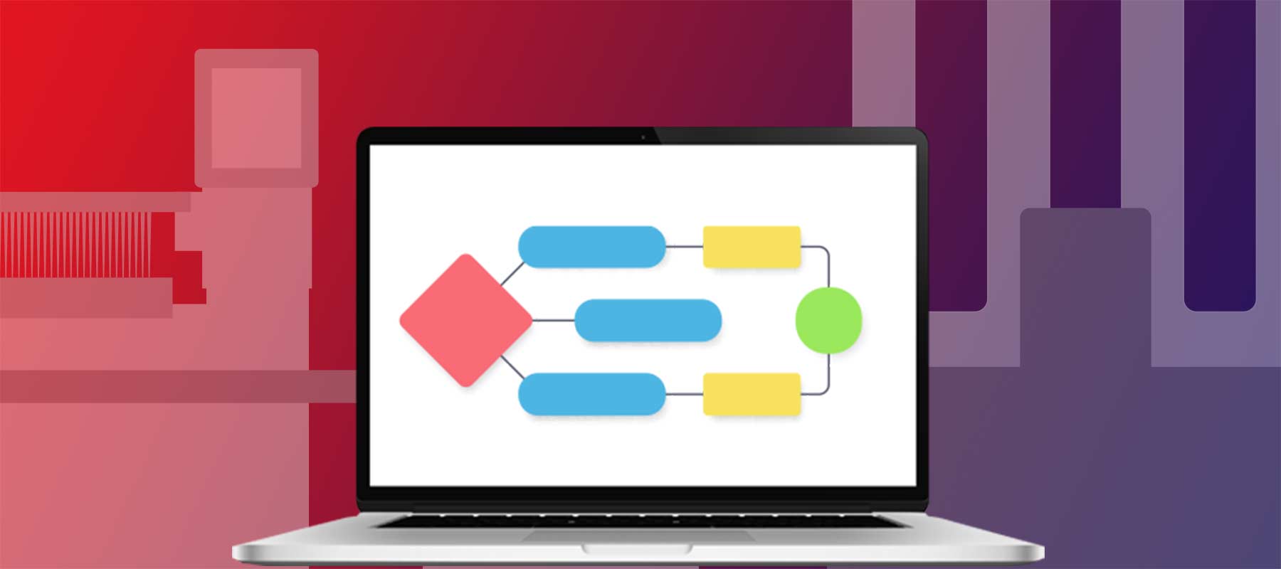 Image of flowchart and lab equipment for article on lab scheduling software and robotics.