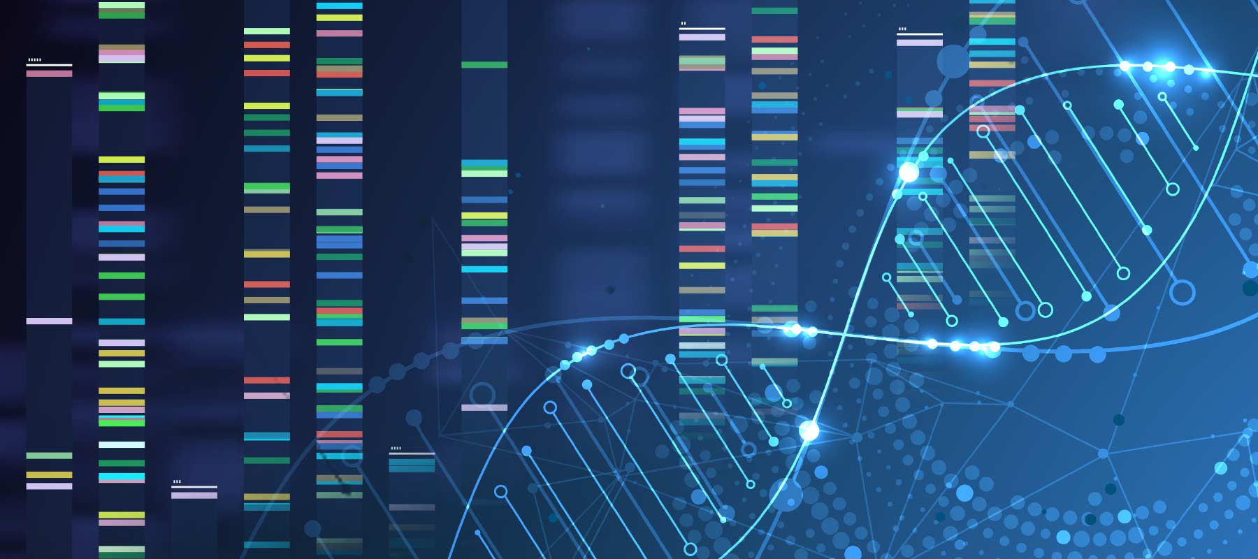 DNA helix and genetic sequence for article on Next Generation Sequencing.