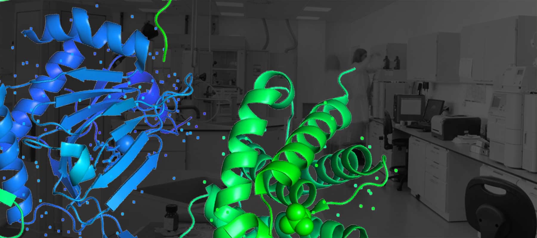 Image of protein molecule in lab setting for article on protein expression and purification.