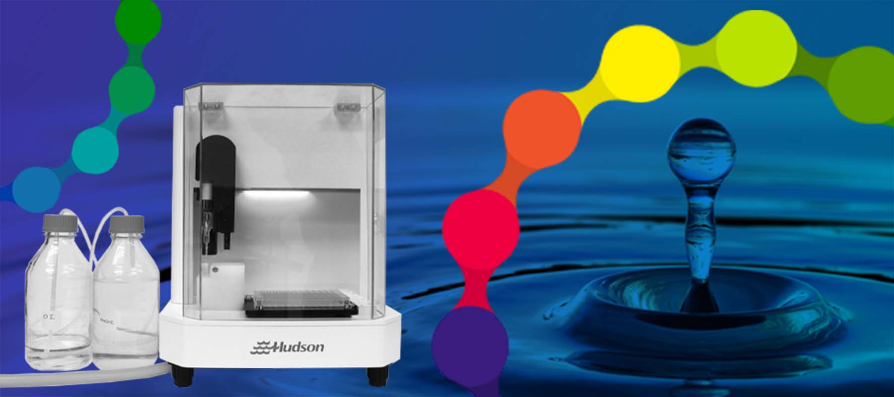 Image of water drops and ph range for article on liquid pH meters.