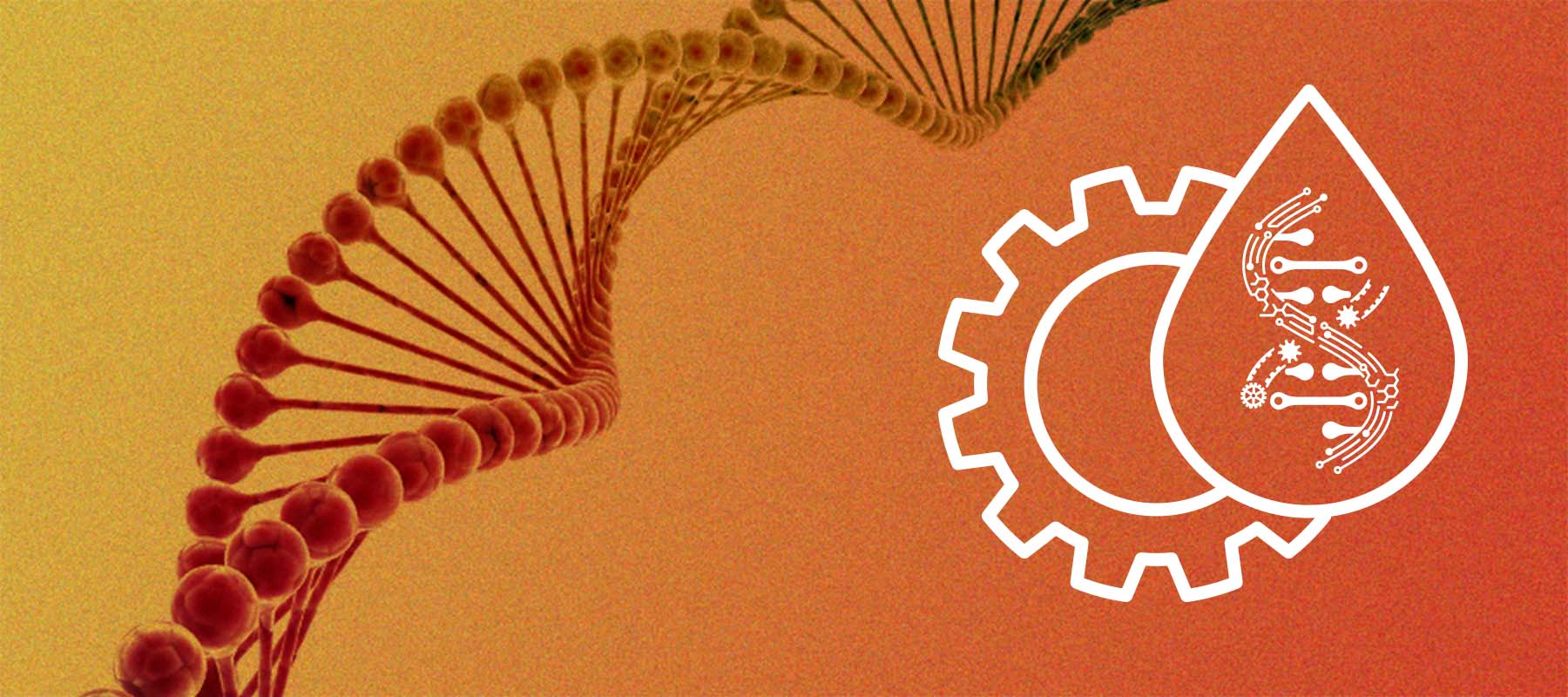 Image of mechanical gear and DNA for article on industrial synthetic biology.