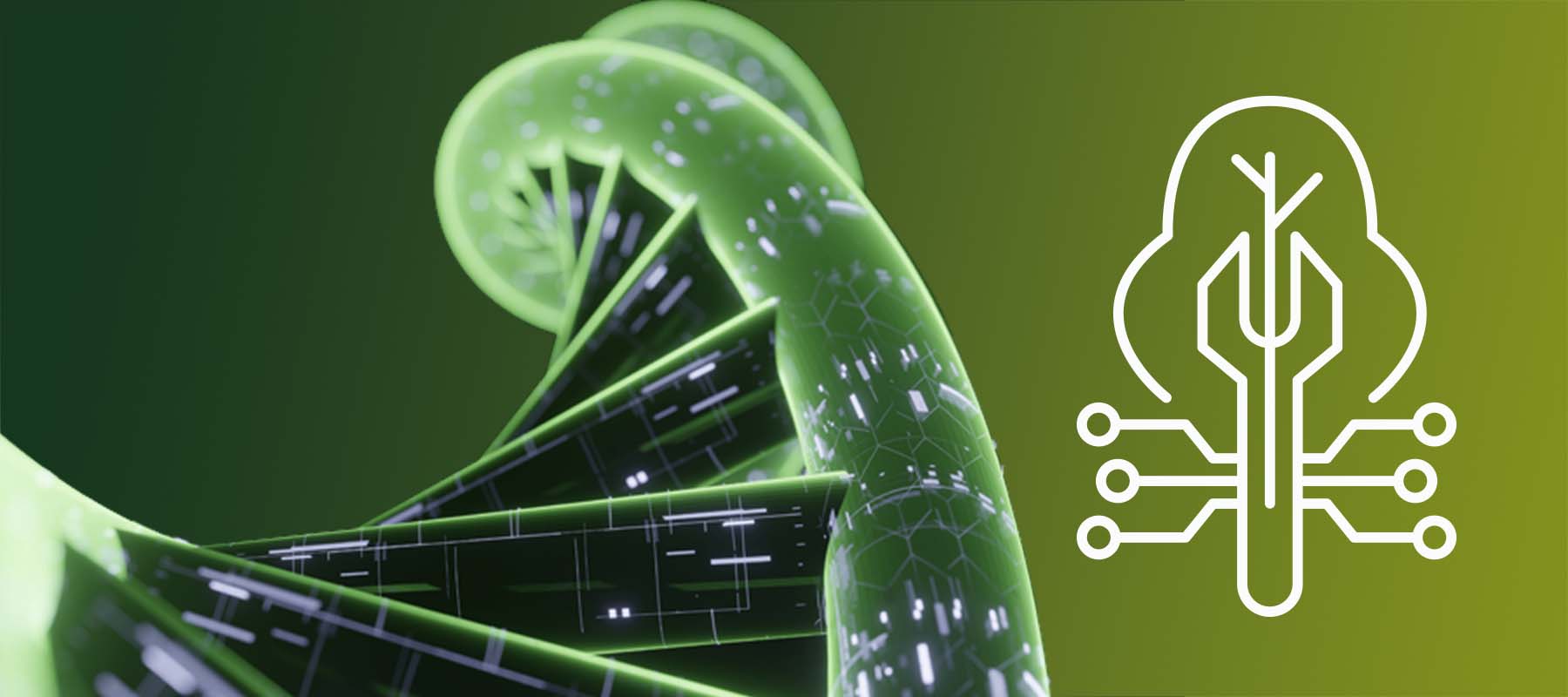 Illustration of DNA and tool icon for article on synthetic biology.