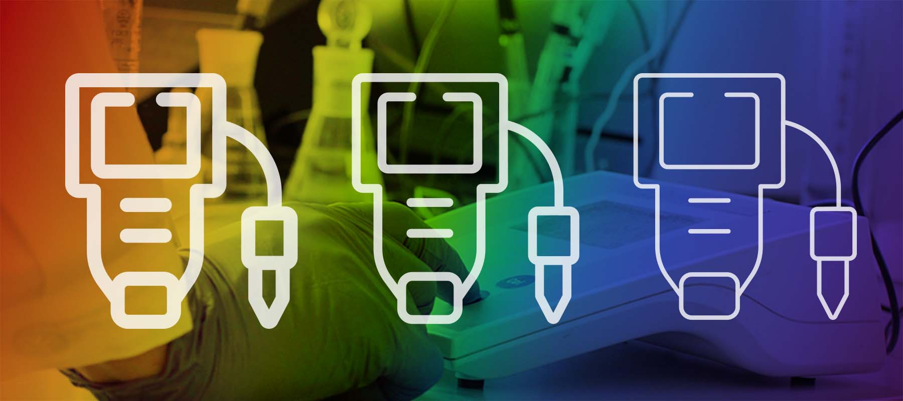 Illustration of pH Meters and color spectrum for article on selecting an pH Meter